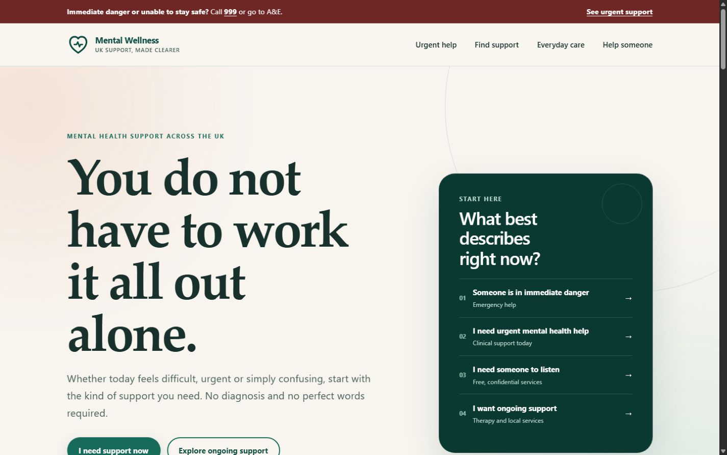 Mental Wellness shown at desktop width