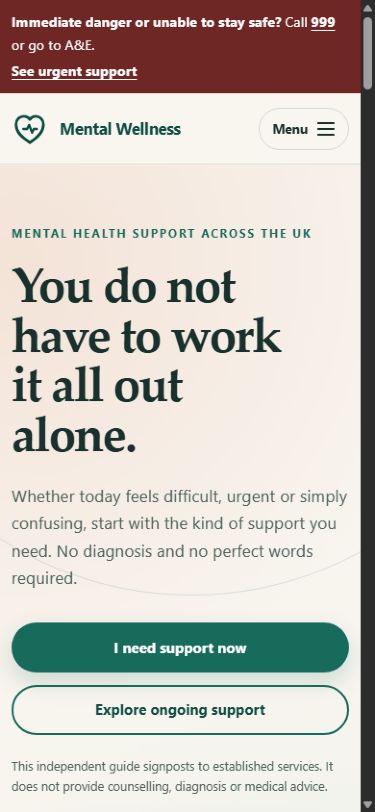 Mental Wellness shown at mobile width